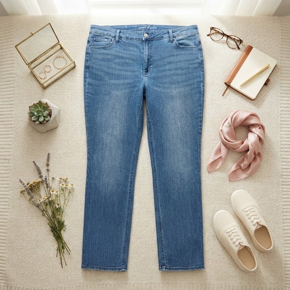 Old Navy High-Rise Wow Straight Jeans Womens 20 Medium Wash Blue Denim